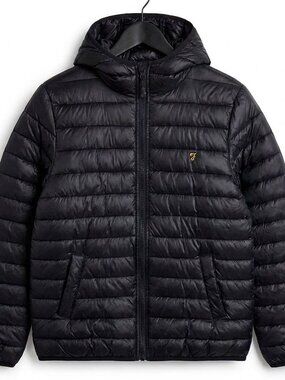 Farah Dark Blue Puffer Jacket with Yellow Accent Men's Medium